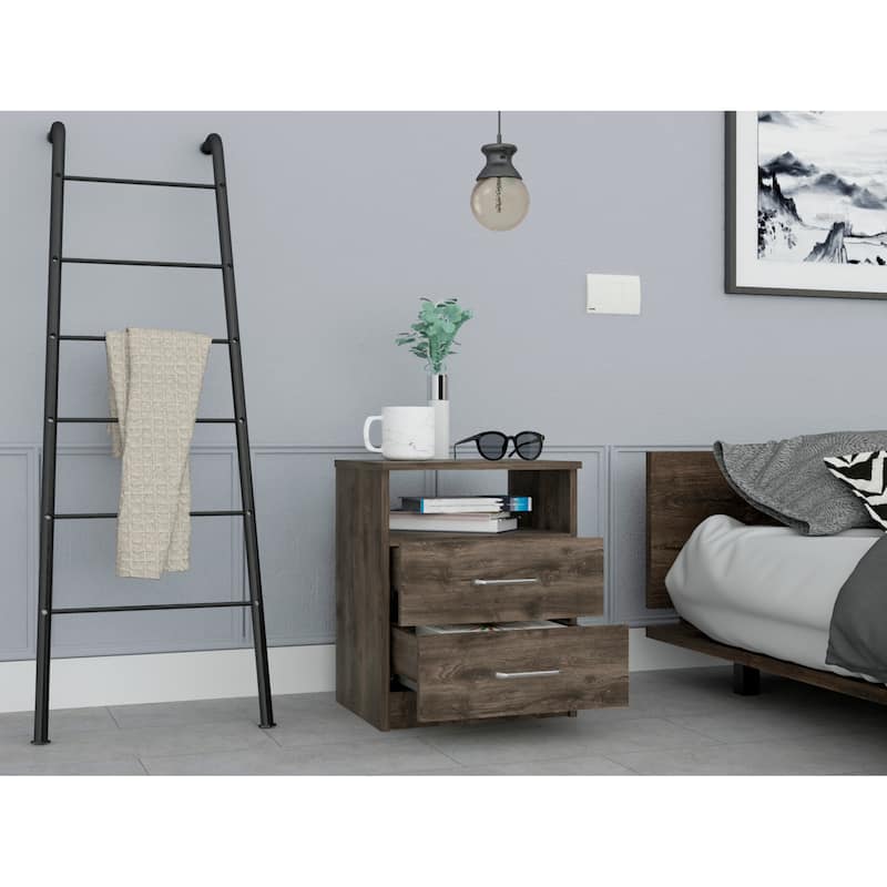 Superior Top Nightstand,Two Drawers, One Shelf