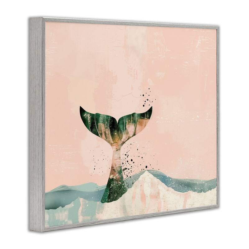Stupell Pink Abstract Whale Tail Framed Giclee Art Design By Arlington Prints