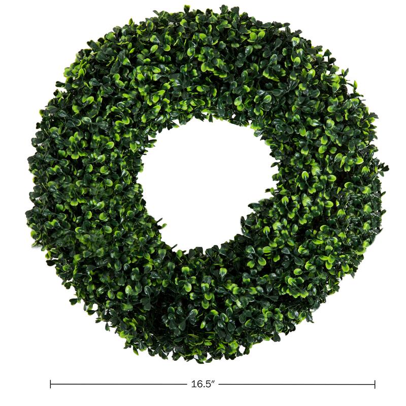 Pure Garden Decorative UV Resistant Boxwood Fall Wreath - 16.5-Inch Round