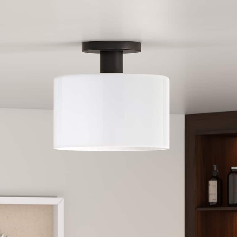 Henri Semi Flush Mount Ceiling Light - Matte Black with White Milk Glass