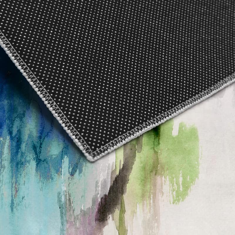 Abstract Flower I, Hand Washable Art Area Rug, power-loomed, 100% polyester, 2mm pile, non-slip back