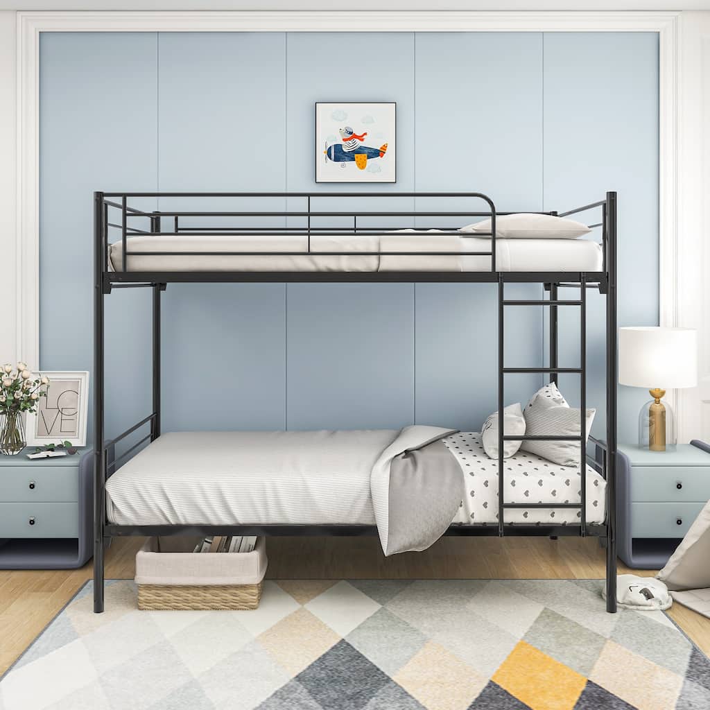 Metal Bunk Bed Twin Over Twin, Teens Bunkbeds Heavy Duty Bed with Safety Guard Rails Steel Bed for School Bedroom