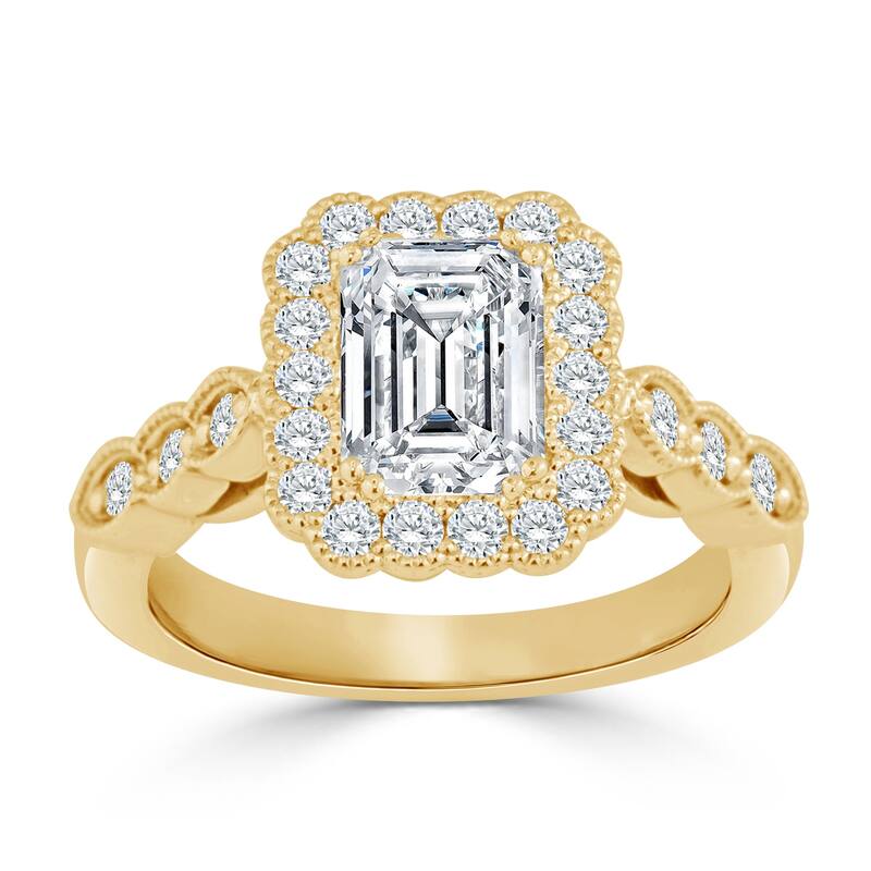 Auriya 14k Gold 2 1/2ctw Vintage Emerald-cut Halo Diamond Engagement Ring (H-I, VS1-VS2) - Yellow - 4.5