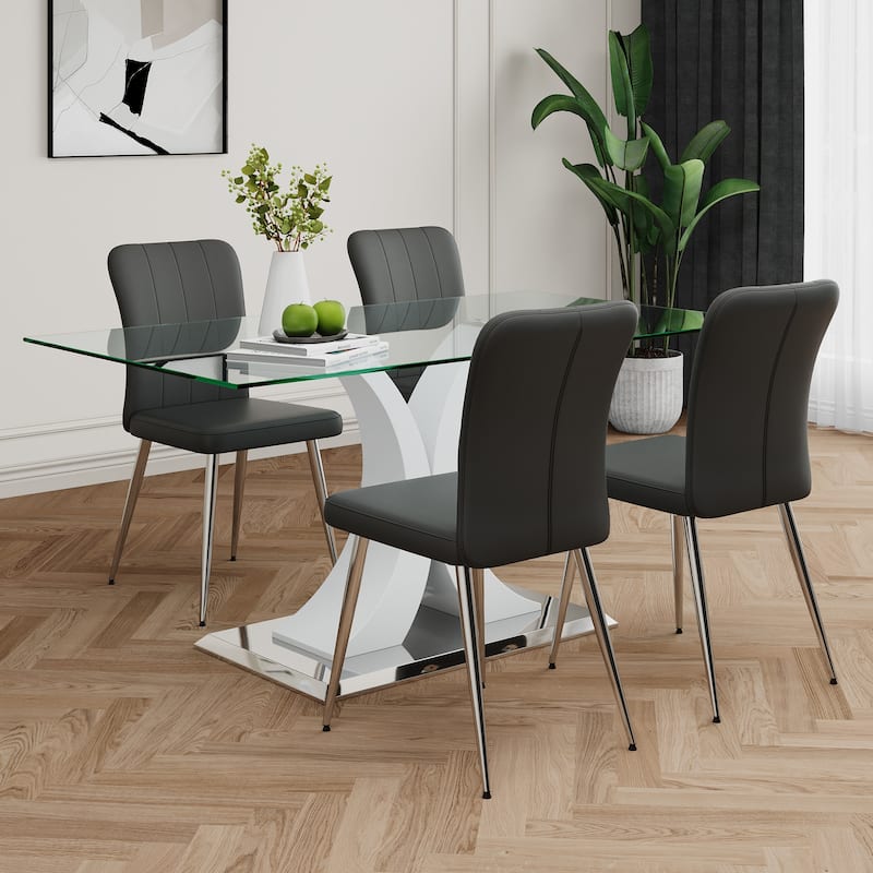 Modern Style Glass Table,Dining Chair Set, Electroplated Chair Legs, Suitable For Restaurant Kitchens(Set of 5)