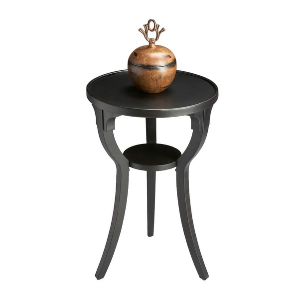 Offex 16"Dia Distressed Solid Wood Round Accent Table in Black Licorice Finish - Black. Opens flyout.