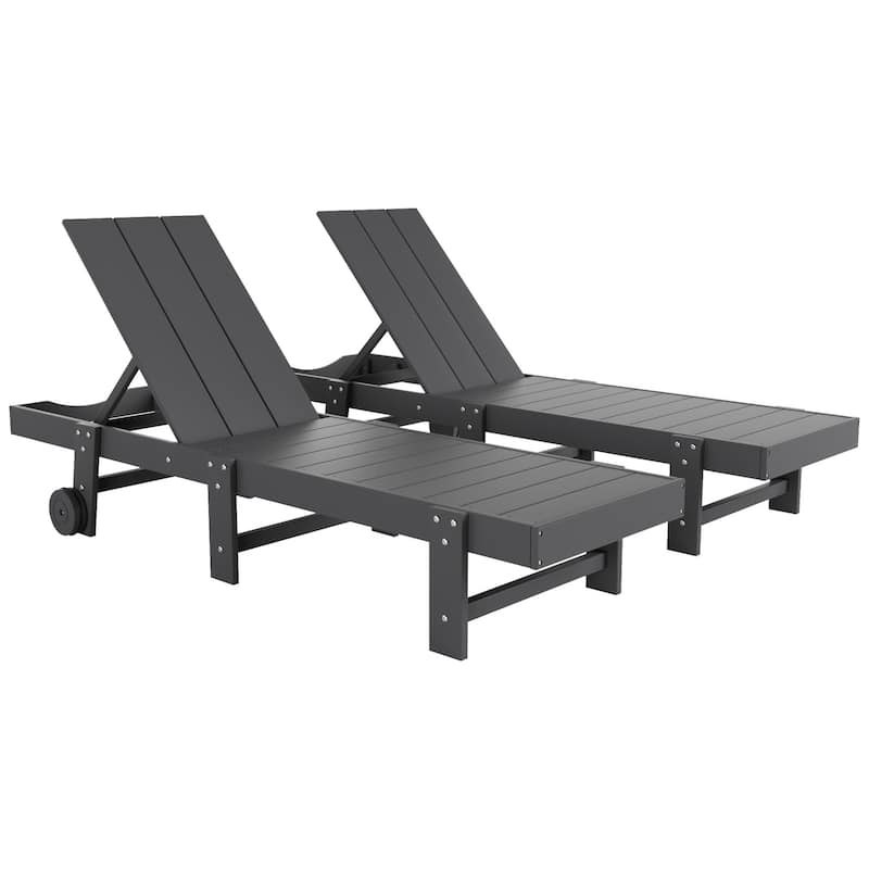 Shoreside Modern Poly Eco-Friendly All Weather Reclining Chaise Lounge With Wheels (Set Of 2)