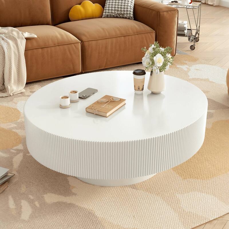 Round Coffee Table with 6.8" Thick Tabletop, Modern Drum End Table