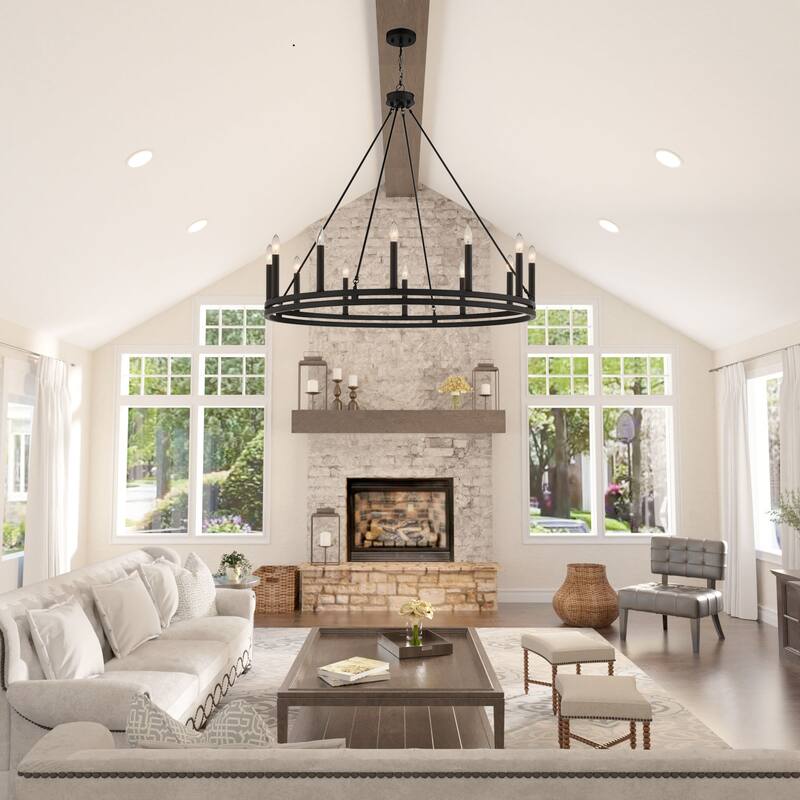 Acroma 12-light 40In Farmhouse Updated Wagon Wheel Chandelier Candle Lighting