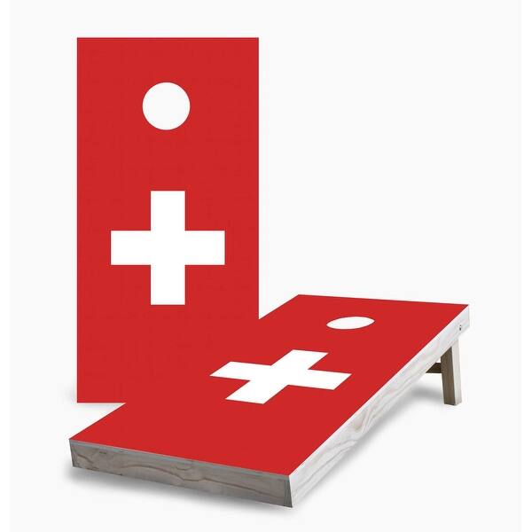 slide 2 of 7, Swiss Flag Cornhole Game (Choose Wraps or Boards) 2x4 Boards (24" x 48") - Include ALL Accessories