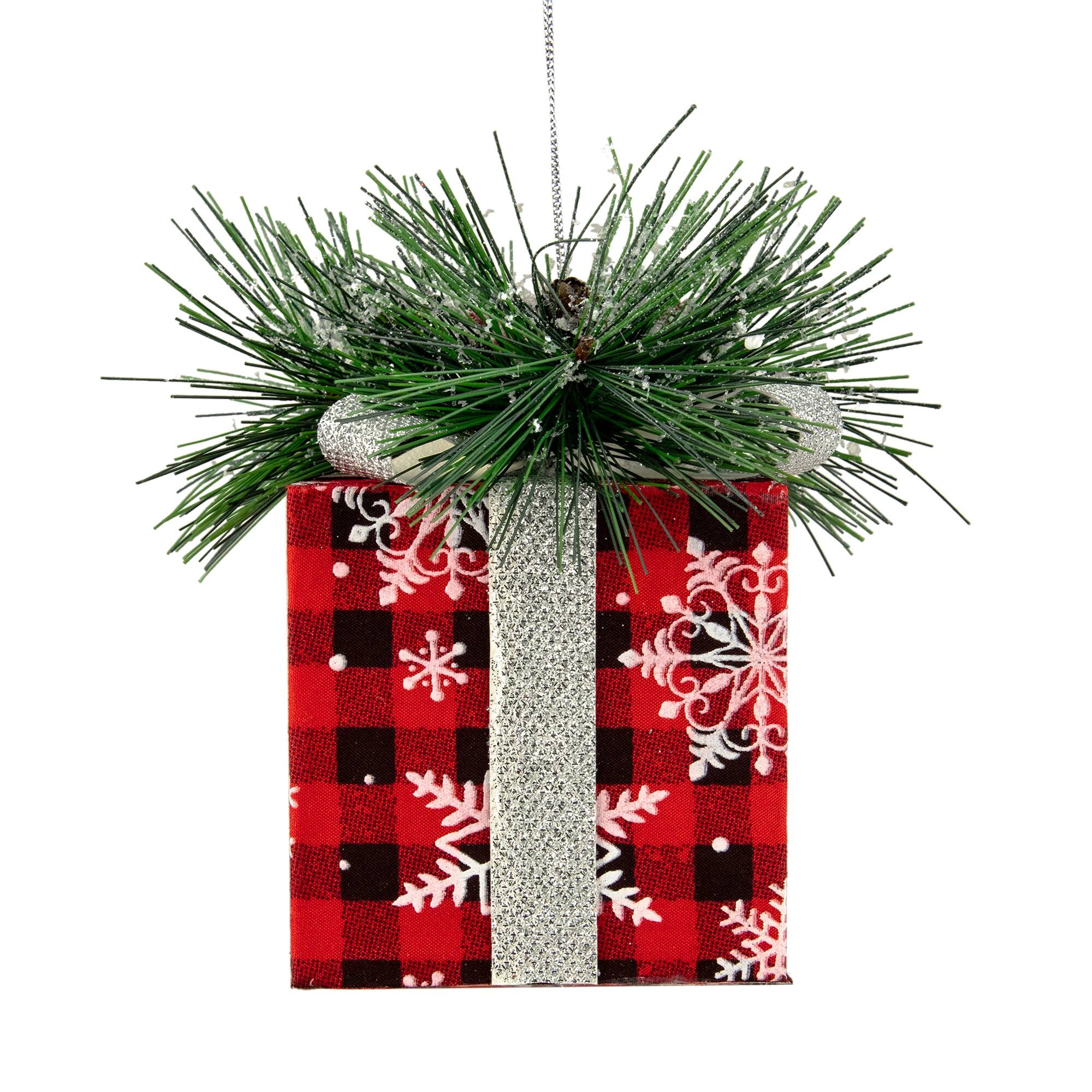 6" Black and Red Buffalo Plaid Gift Box Christmas Ornament - Bed Bath