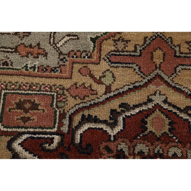 Heriz Serapi Indian Round Rug Hand-Knotted Wool Carpet - 7'10"x 7'10"