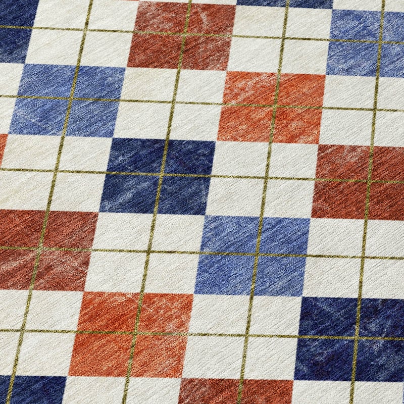 Machine Washable Indoor/ Outdoor Modern Argyle Chantille Rug