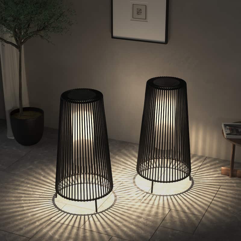 2 Pack Outdoor Solar Light Floor Lamps - 14"x14"x27.3" - Black-2Pack