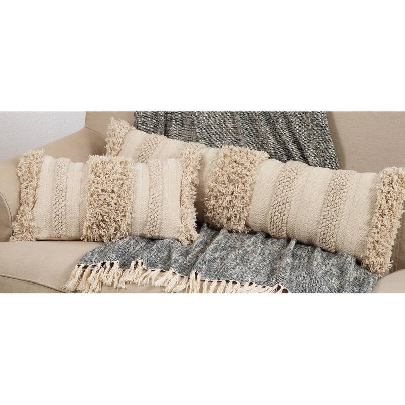 Down Filled Fringe Stripe Throw Pillow
