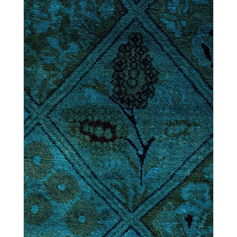 Fine Vibrance, One-of-a-Kind Handmade Runner Rug - Blue, 2' 8" x 4' 2" - 2' 8" x 4' 2"