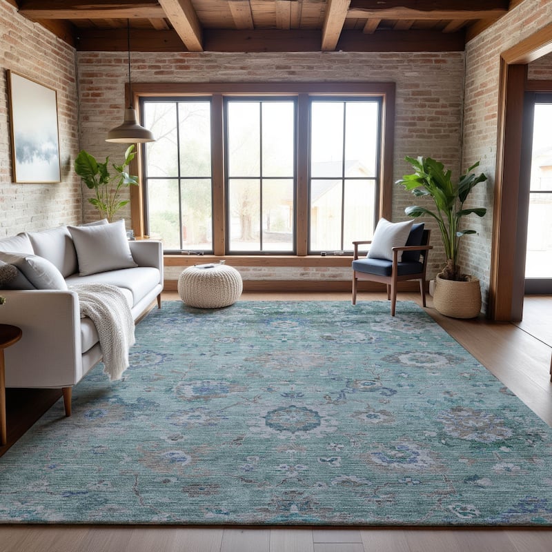 Premium Washable Super Soft Traditional Vintage Mayfield Rug - Seafoam - 5' x 7'6"