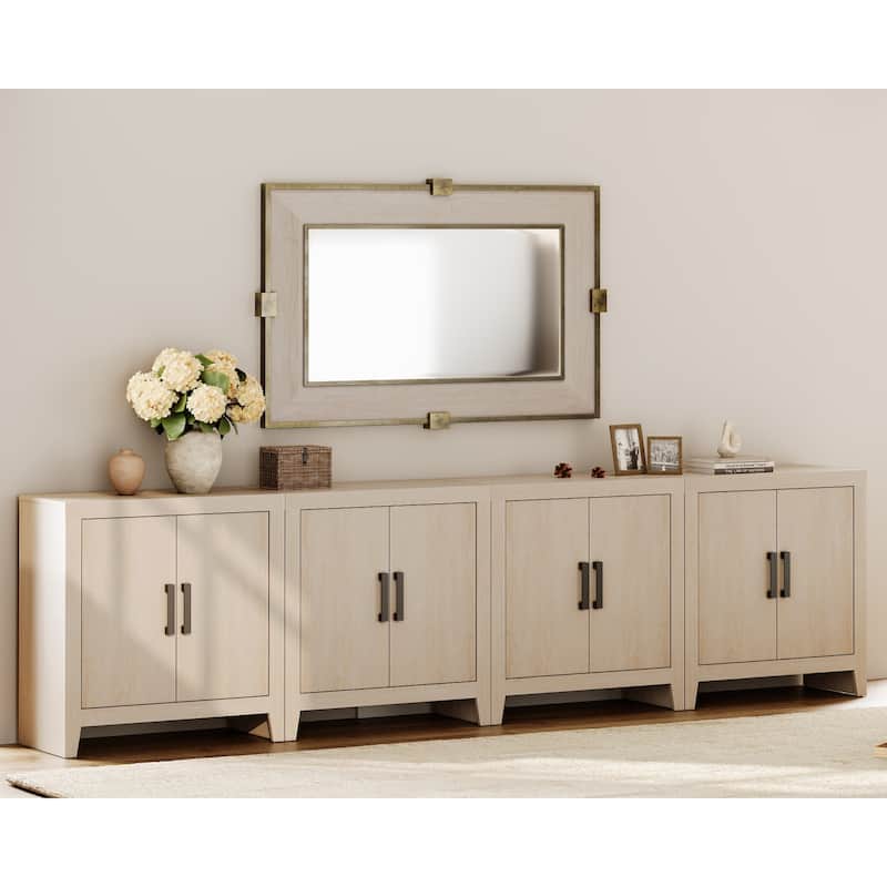 WAMPAT 124" Wide Modern Farmhouse TV Stand, Large Entertainment Center with 4 Cabinets, Adjustable Shelves & Doors