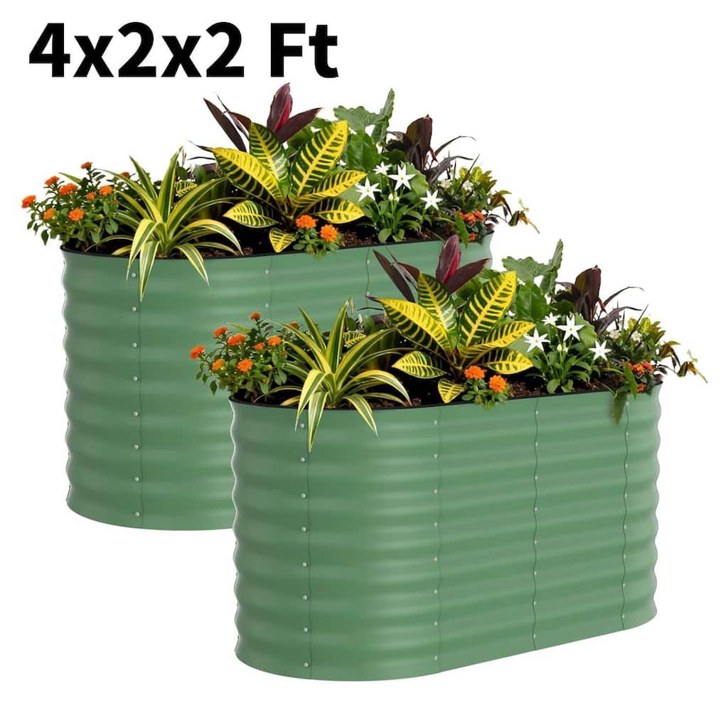 2 PCS 4x2x2 FT Galvanized Steel Raised Garden Bed, Planter for Vegetables, Flowers with Anti-Cut Strips - N/A
