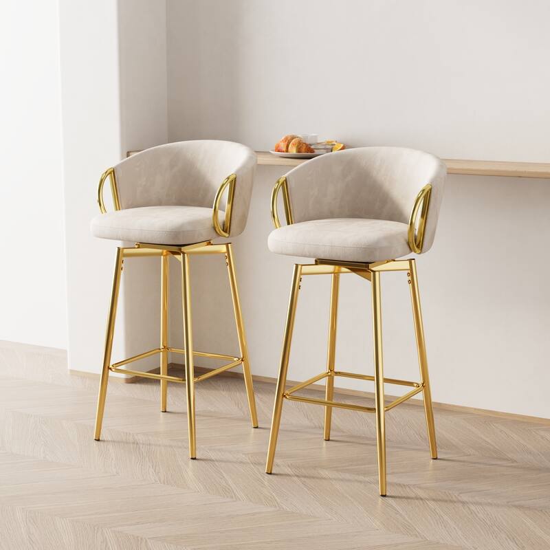 Counter Height Chairs Set of 2, Velvet Upholstered Kitchen Island Chair with Back, Dining Chairs with Metal Legs