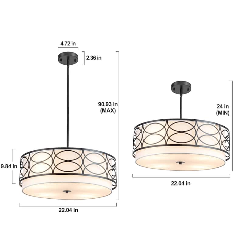 Large Drum Chandelier Drum Light Fixtures for Dining Room - 3-Light