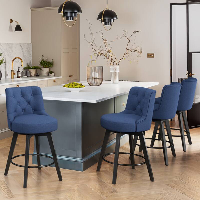 26" Counter Height Swivel Bar Stools with Solid Wood Frame Set of 2 - 26" H