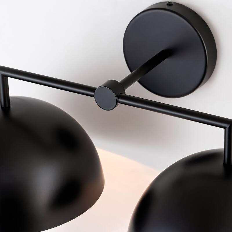 2-Light Modern Industrial Black Dome Pot Lid Vanity Light - 20.87 in. W x 8.66 in. H x 10.63 in. D