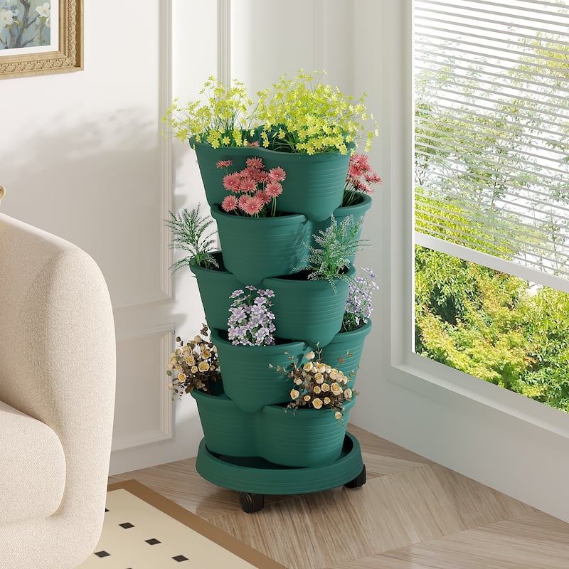 Vertical Strawberry Planter, 5 Tier Hanging Vertical Gardening Planter, Stackable Garden Tower Pot for Strawberries, Flowers