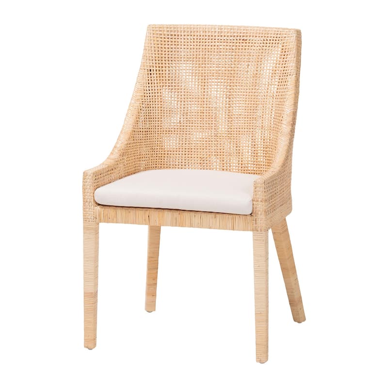 Beata Natural Rattan Dining Chair - Handcrafted Wingback Accent Chair with Removable Cushion, Coastal Boho Seating - Light Honey