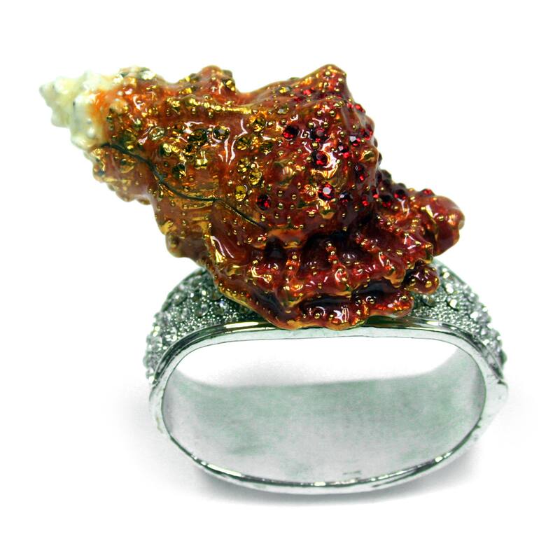 Set Of 4 Rhinestone Encrusted Metal Conch Shell Napkin Rings - 2.5 X 2.75 X 1.75 inches