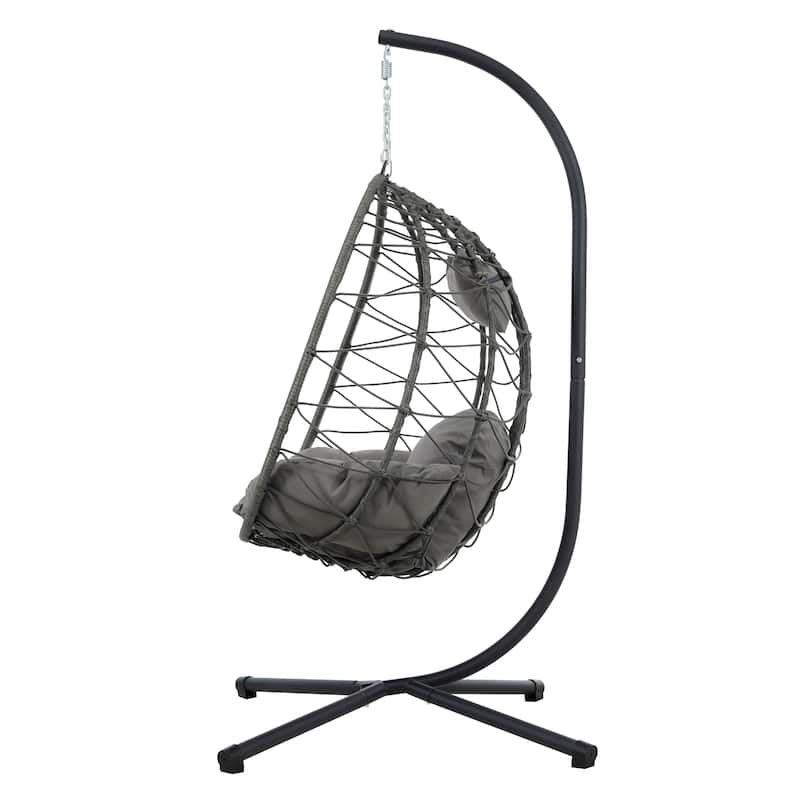 Egg Chair with Stand Indoor Outdoor Swing Chair Patio Wicker Hanging Egg Chair Hanging Basket Chair with Stand