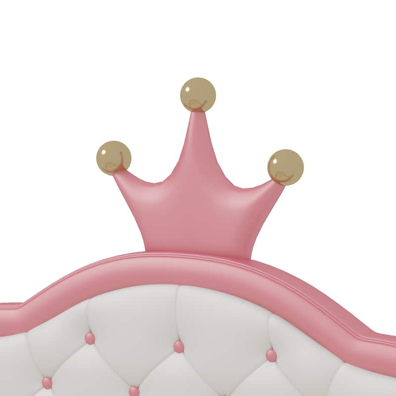 Twin size Wood Lovely Crown Fantasy Princess Bed with Tufted Headboard