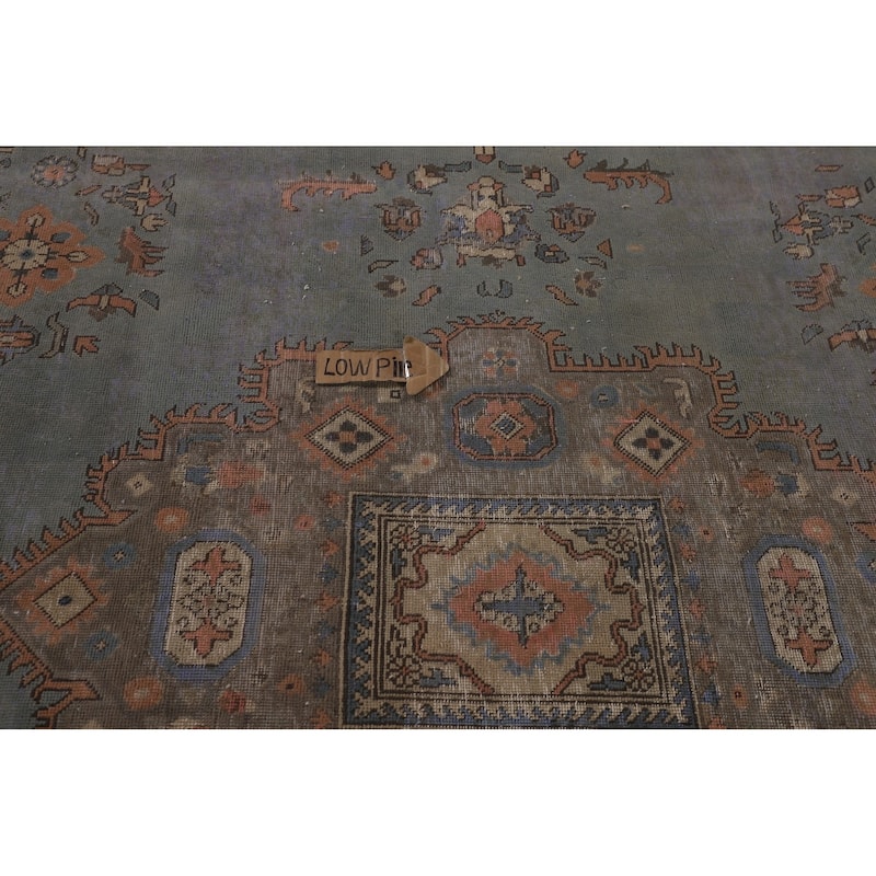 Over-Dyed Tabriz Persian Vintage Rug Hand-Knotted Blue Wool Carpet - 9'4"x 12'10"