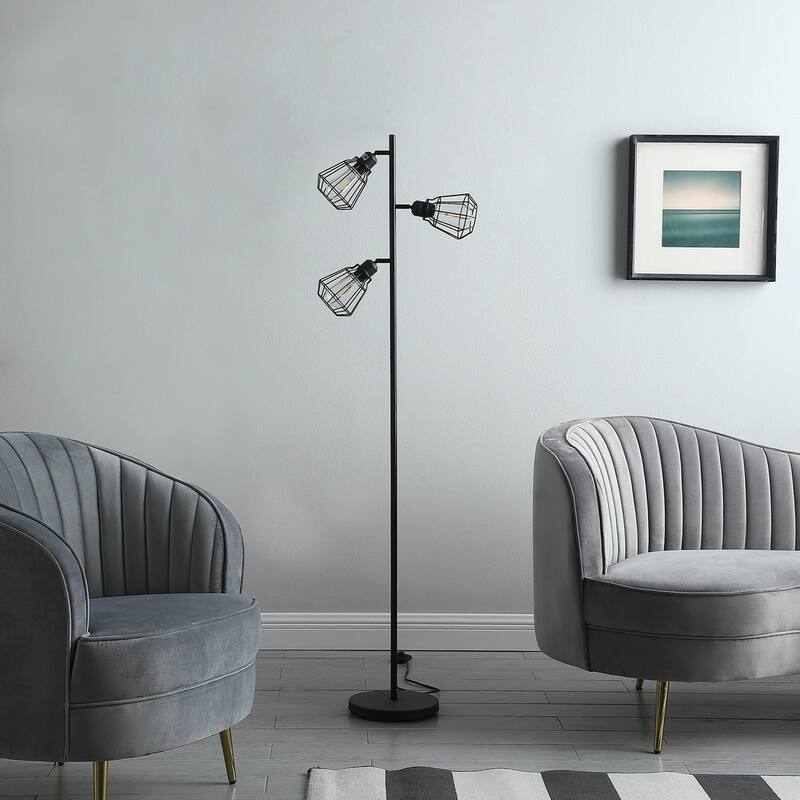 65" Industrial Farmhouse Metal Floor Lamp with Adjustable Cage Shade, No Bulb Included