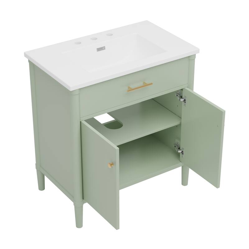 31" Bathroom Vanity with Sink, Bathroom Cabinet with Soft Close Doors and Adjustable Shelf, Curved Profile Design