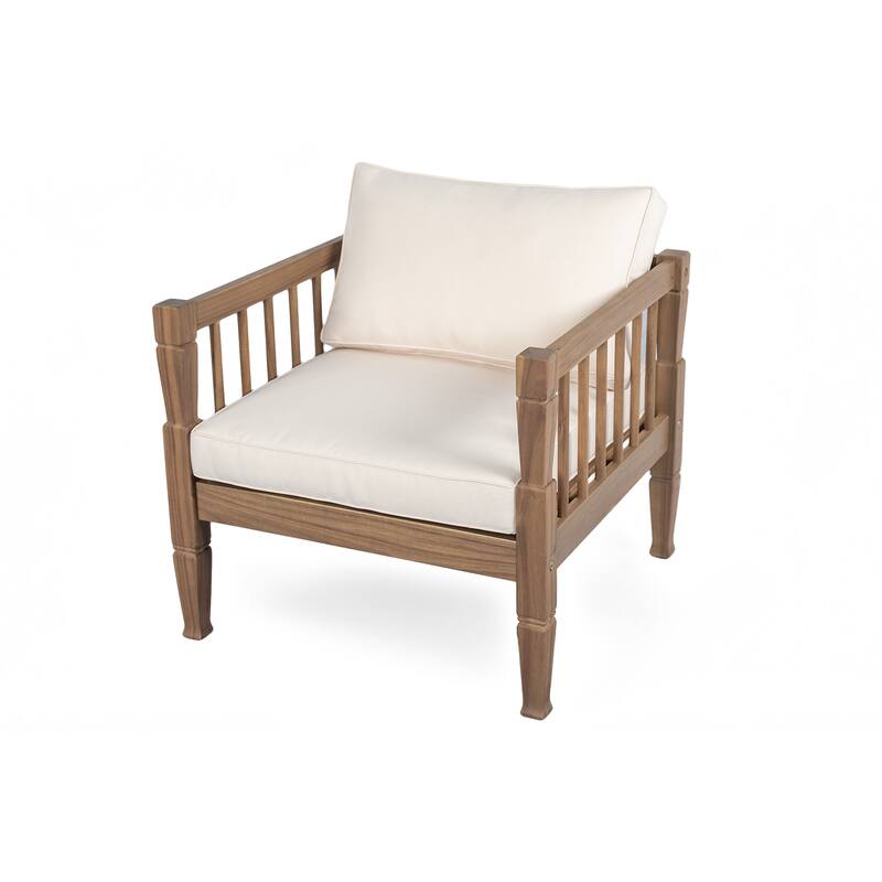 Roomfitters 4-Piece Acacia Wood Patio Furniture Set, Seating Conversation Set with 4-Inch Thick Cushions and Coffee Table