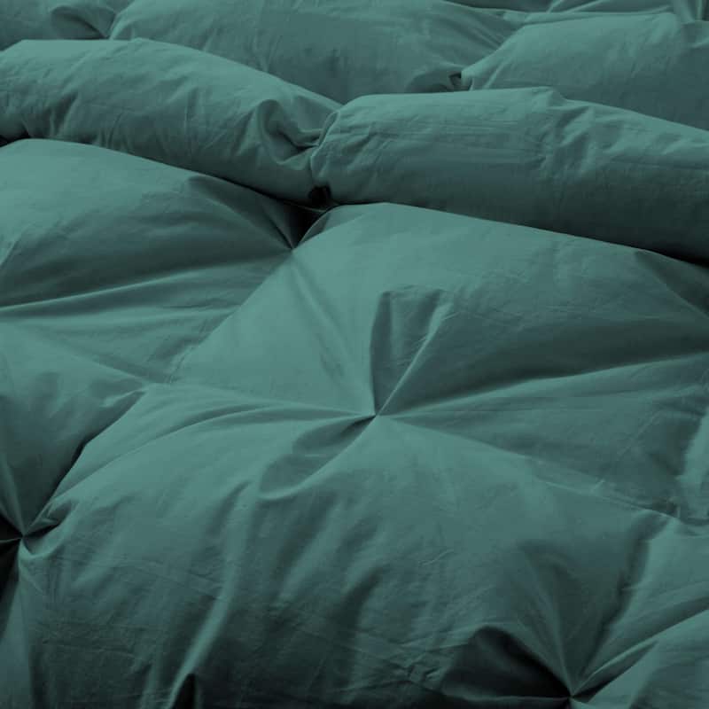 All Season 100% Cotton White Goose Feather Down Comforter with Pinch Pleat Design
