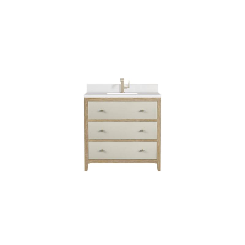 James Martin Vanities Celeste 36" Single Vanity, Sunwashed Oak with Embossed Shagreen - White Zeus - Single Hole