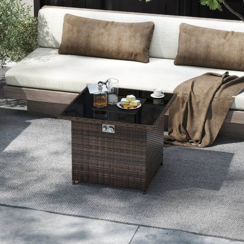Costway 32.5" Propane Fire Pit Table Outdoor Wicker Gas Firepit with - See Details