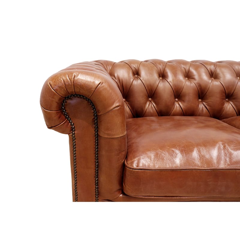 Pasargad Home Paris Club Genuine Leather Chester Bay Tufted Sofa/Chair
