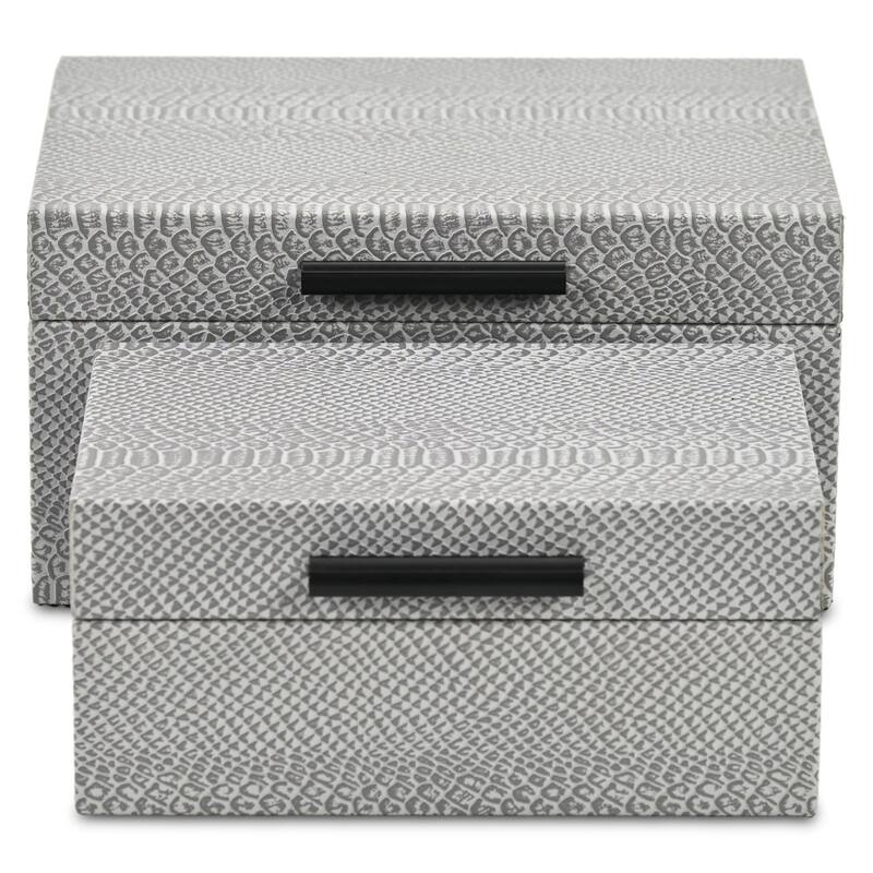 Handcrafted Snakeskin Nesting Boxes - 10.25" - Gray - Set of 2
