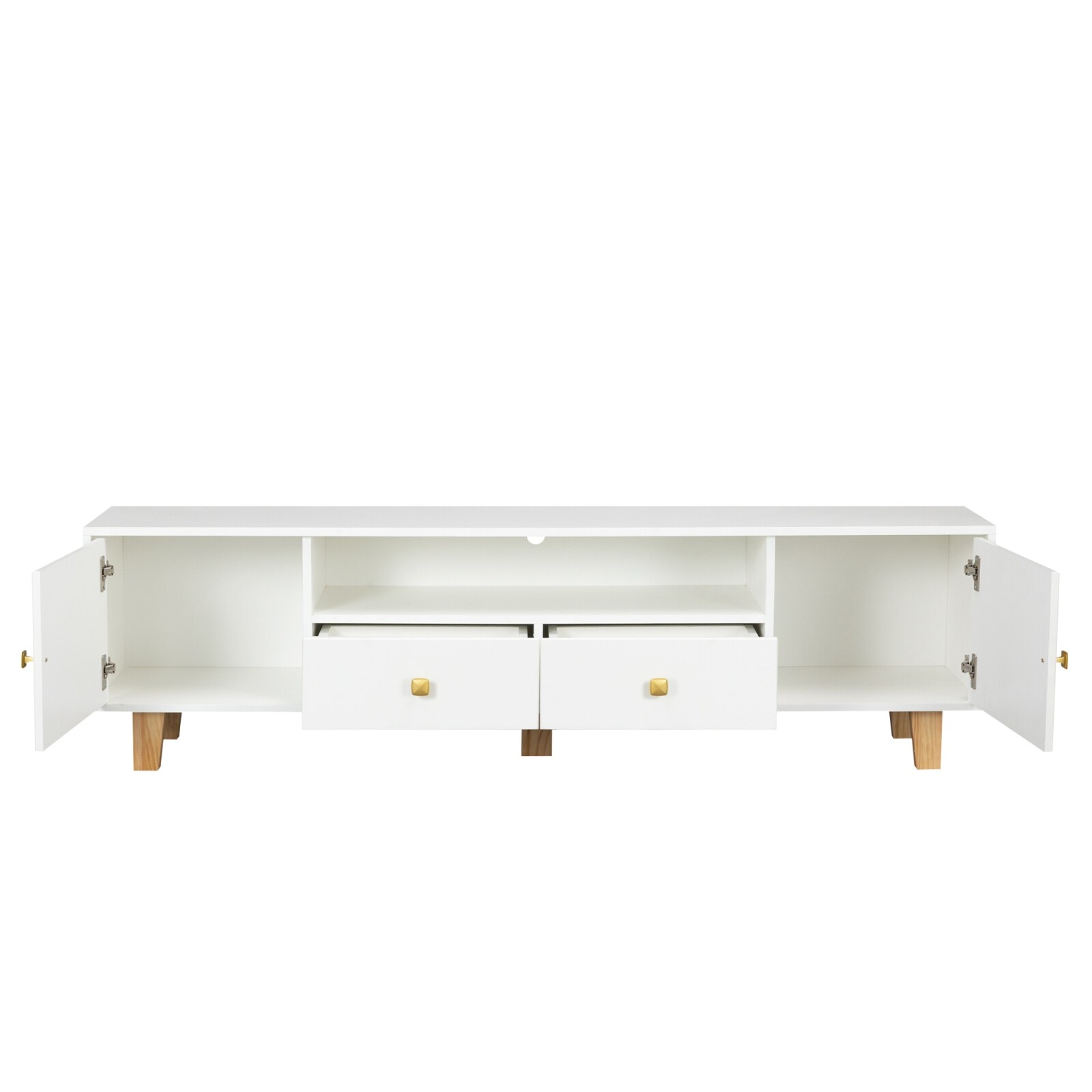 TV Stand Plastic Door Panel with LED Remote Control Light Metal Handle Solid Wooden Leg White On Sale Bed Bath Beyond 39650471