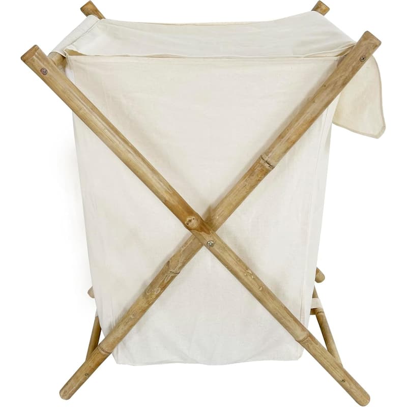 Collapsible Folding Bamboo Rattan X-Frame Laundry Hamper with Lid