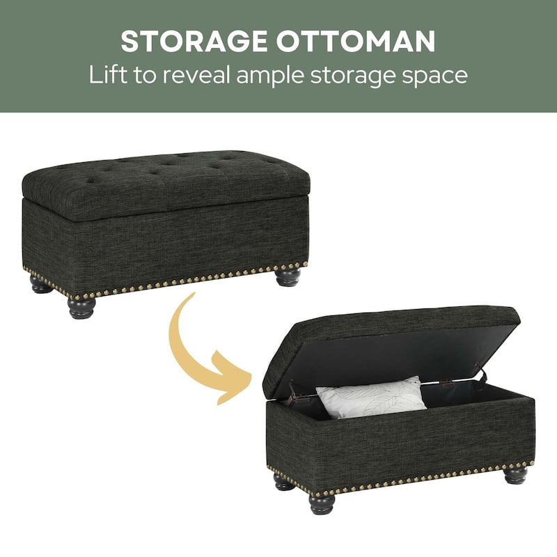 Storage Ottoman - Elegant Upholstered Design with Hidden Storage Compartment for Bedroom or Living Room