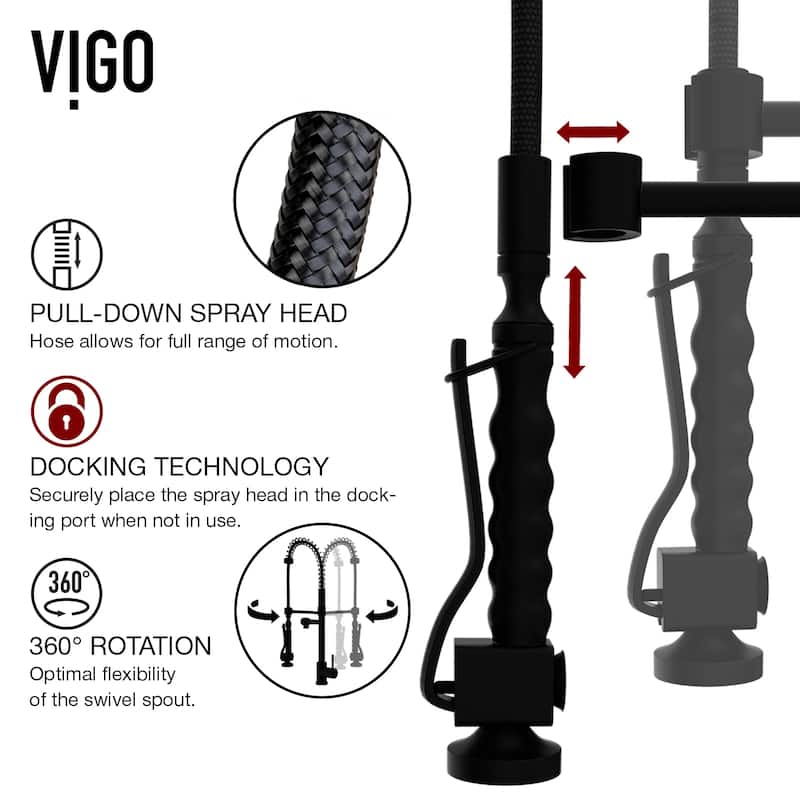 VIGO Zurich 27" H Single Handle Pull-Down Sprayer Kitchen Faucet