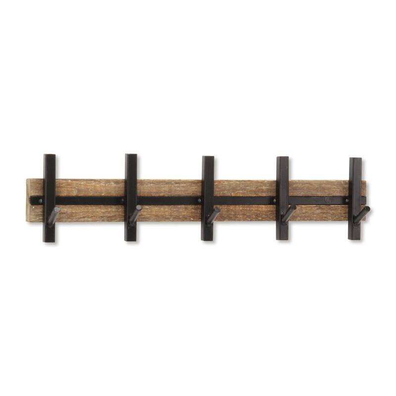 Handcrafted 5 Hook Coat Rack - 21.75" - Brown and Black
