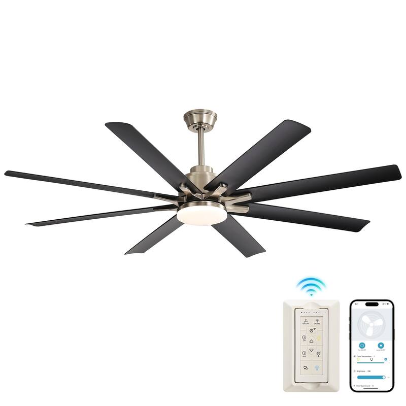 52-Inch Smart DC Ceiling Fan with LED Light & 8 ABS Blades - Black,Brushed Nickel
