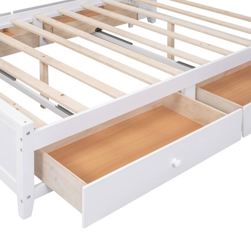 Full Size Platform Bed w/ All-in-One Cabinet & 10 Shelves, Wooden Bed Frame w/ 4 Drawers, Versatility Storage Bed for Kids Teens