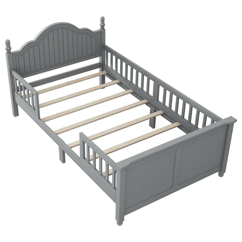 Twin Size Bed For Kids, Wood Twin Platform Bed with Headboard and Footboard, White