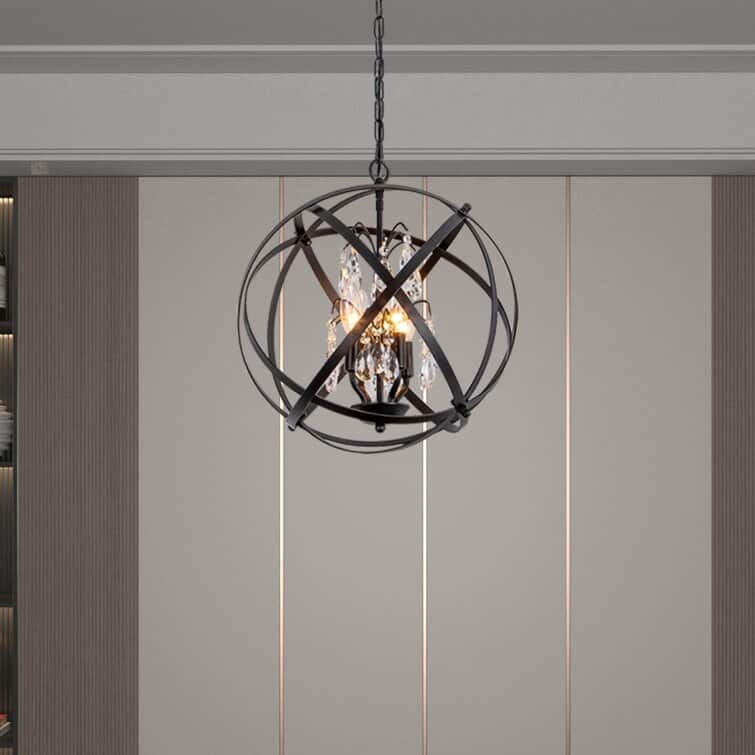 Maxax 4-Light Unique/Statement Globe Chandelier with Crystal - Black.