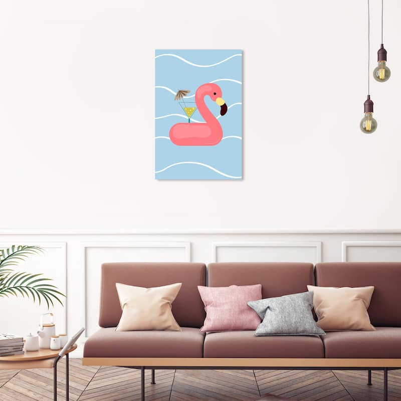 Wynwood Studio Canvas Animals Flamingo Pink and Pastel Blue Tropical Wall Art Canvas Print - 30 x 20